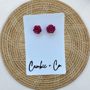 Dark Pink Flower Studs
