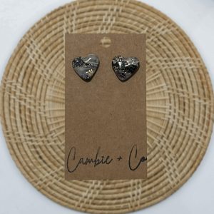 Black Marble Heart Studs