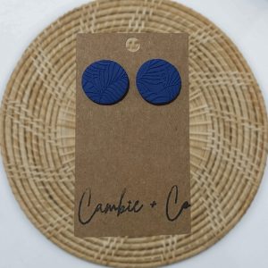 Blue Leaf Embossed Circle Studs