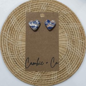 Blue Marble Heart Studs