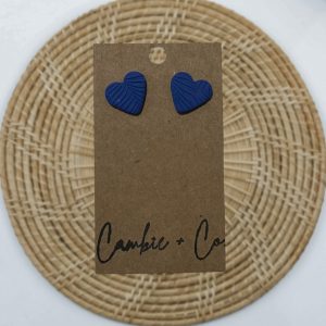 Blue Leaf Embossed Heart Studs